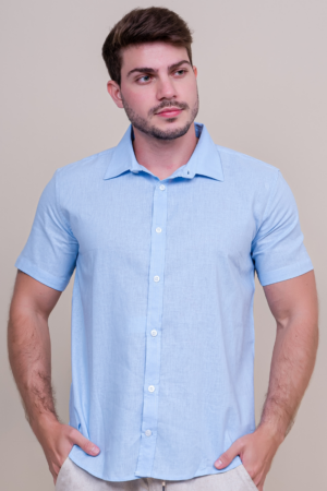 Camisa Linho Slim Fit Blue