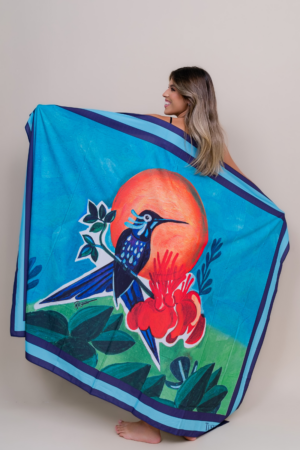 Pareô Cápsula Artística Estampa Beija Flor da Caatinga