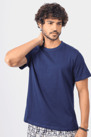 Camiseta Adulto Fio Egípcio Marinho com Bordado
