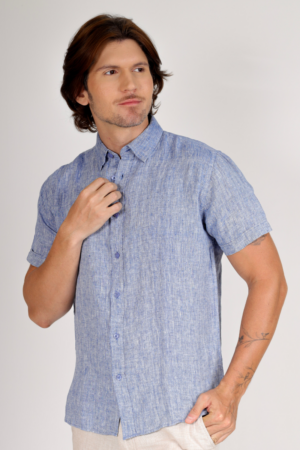 Camisa 100% Linho Azul ref.013031042